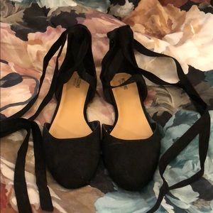 Black Lace Up Ballerina Flats
